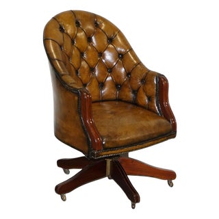 Antique Chesterfield Georgian Style Desk Chair in Hand Dyed Leather For Sale