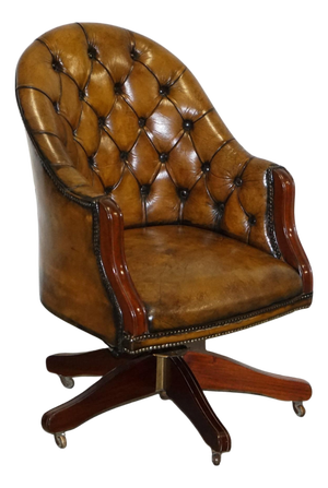 Antique Chesterfield Georgian Style Desk Chair in Hand Dyed Leather