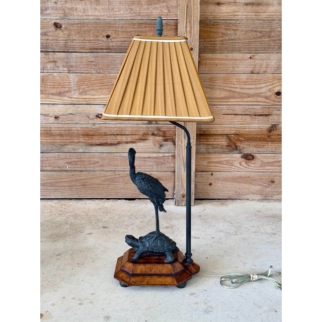 Verdigris Late 20th Century Theodore Alexander Meiji Style Crane & Turtle Table Lamp For Sale - Image 8 of 12