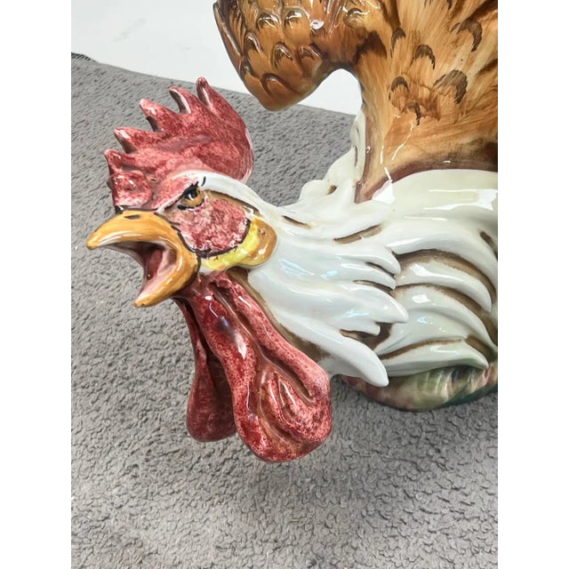 Vintage Hand-Painted Italian Majolica Ceramic Fighting Rooster Sculpture, a Pair 1980's For Sale - Image 15 of 15