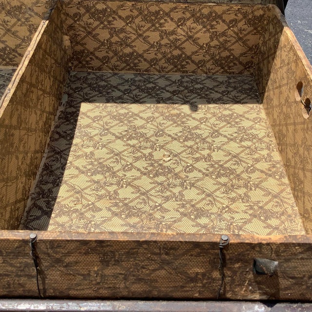 Black 1920's Antique Steamer Trunk For Sale - Image 8 of 11