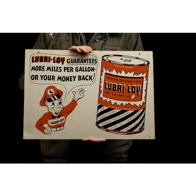 c. 1950s; Lubri-Loy - Cincinnati, OH Single-sided tin advertising sign featuring bold red, black, and cream graphics...
