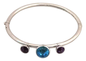 Mid 20th Century Gerrard 18k White Gold Bracelet Blue Topaz Amethyst 3-Stone Dangle Charms
