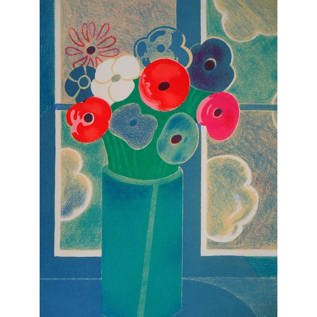 Modern Albert Zavaro, Le bouquet à la fenêtre, Lithograph For Sale - Image 3 of 8