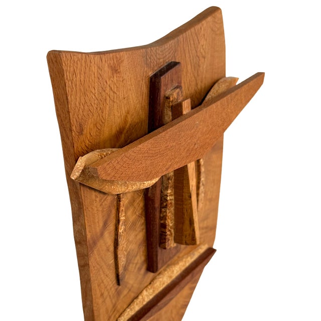 Wood Vintage 1990s Studio Craft Abstract Face Wood Sculpture - Signed Hirsch Brothers - Cubist Geometric Freestanding Modernist Mask Form For Sale - Image 7 of 9