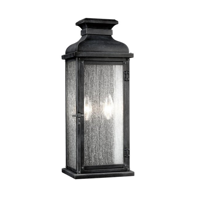 Transitional Sean Lavin by Visual Comfort Studio Pediment Medium Lantern, Dark Weathered Zinc For Sale - Image 3 of 3