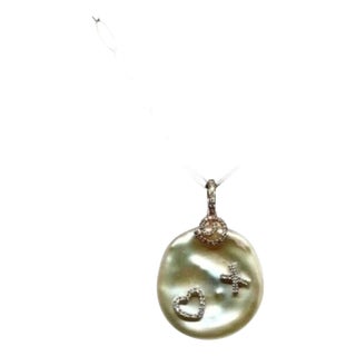 Diamond Freshwater Pearl Necklace 14k Gold Pendant Italy Certified For Sale