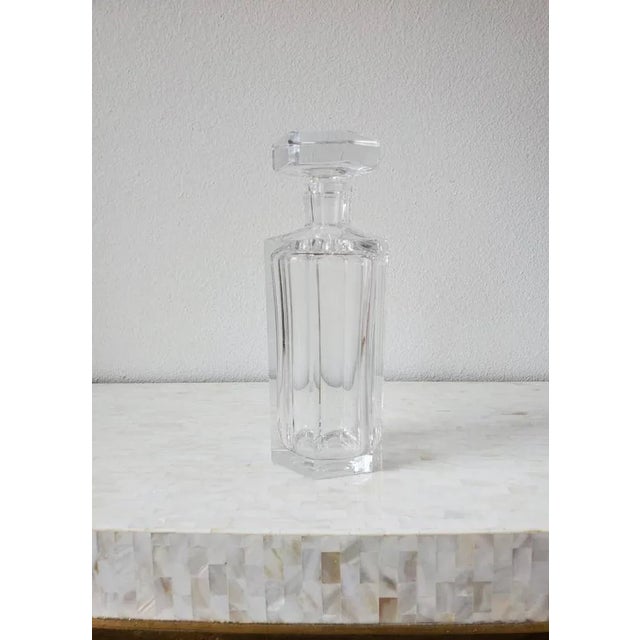 A magnificent and rare Art Deco Moderne period hand-blown cut crystal art glass decanter designed by Edward Hald...
