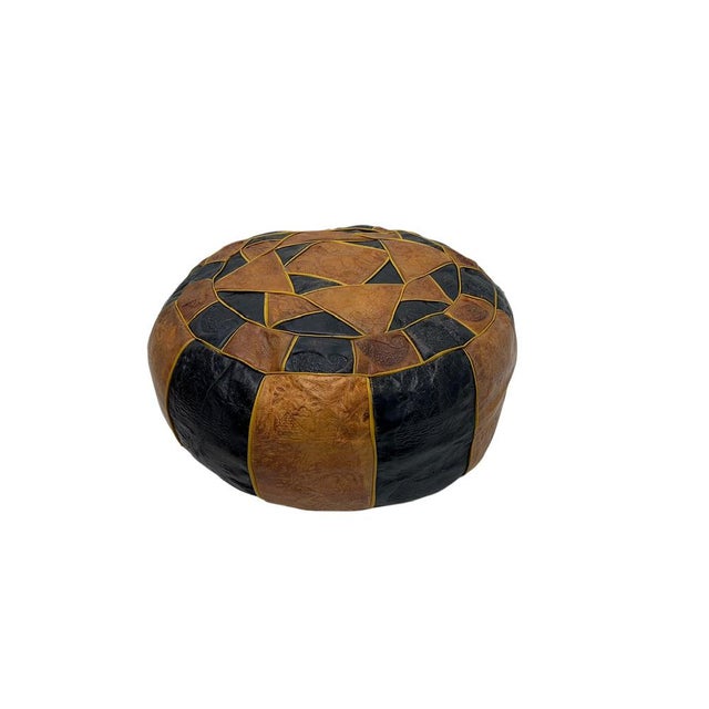 1970s Vintage Moroccan Patchwork Leather Ottoman, 1970s For Sale - Image 5 of 13