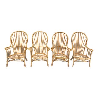 Vintage Rattan Windsor Armchairs, a Set of 4 in the Style of Franco Albini For Sale