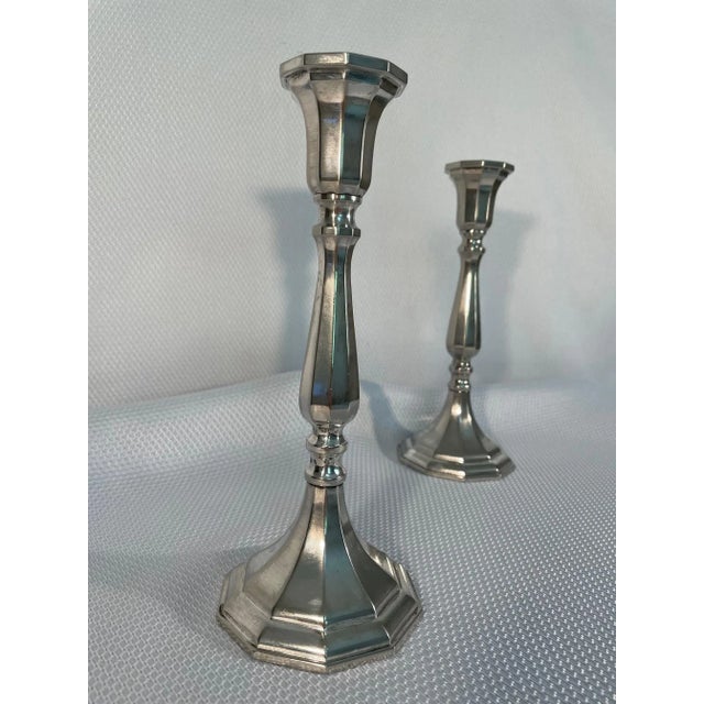 Art Deco Mid 20th Century Vintage Sheffield Italian Silverplated Candle Holders / Candlesticks - a Pair For Sale - Image 3 of 13