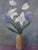Mid-Century Modern 'Lilies in a Vase' Vintage Original Still Life Oil Painting, Framed For Sale - Image 10 of 13