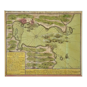 1740 Porto Bello, Panama by Johann Baptist Homann Hand-Colored Engraved Harbor Map