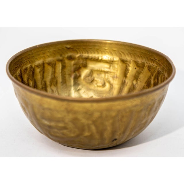 Antique Islamic Brass Chased Embossed Magic Bowl Indo Persian Mughal Brass Dish For Sale - Image 4 of 8