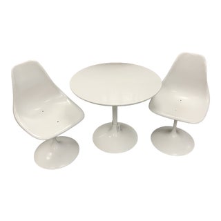 Mid-Century Modern Tulip Round Table With Two Chairs - 3 Pieces For Sale