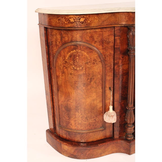 Victorian Inlaid Burl Walnut Sideboard With Marble Top For Sale In Los Angeles - Image 6 of 13