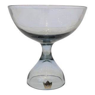 Kosta Boda Smoke Gray Pedestal Glass Bowl, Swedish Modern For Sale