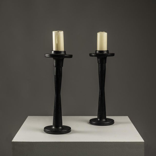 Black Brutalist Wrought Iron Candleholders, Set of 2 For Sale - Image 8 of 8