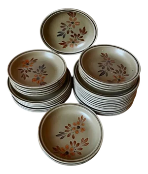 Stoneware Dinnerware Service from Ateliers du Revernay, 1970s, Set of 30