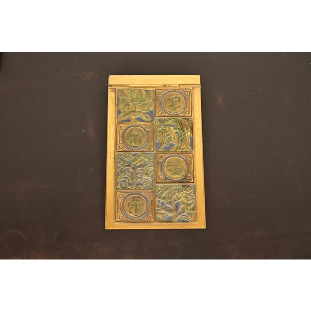 Tiffany Studios New York Bookmark Pattern Bronze Doré and Enamel Notepad Holder For Sale - Image 14 of 14