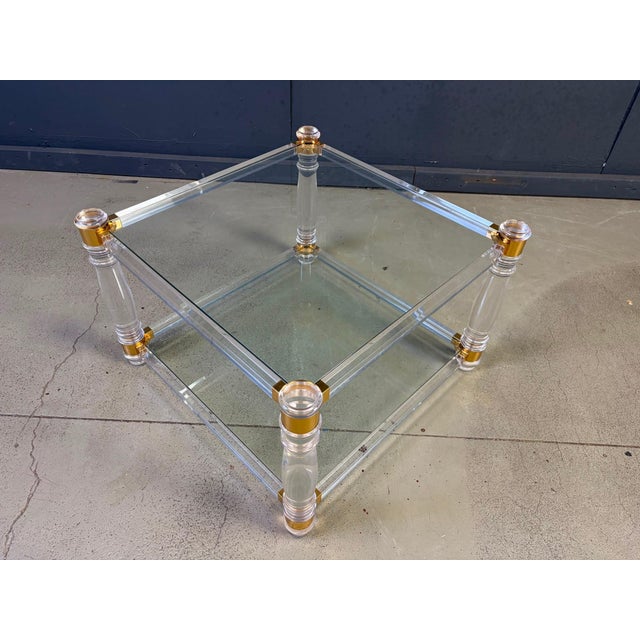 Vintage Acrylic and Brass Coffee Table, 1970s For Sale - Image 6 of 7