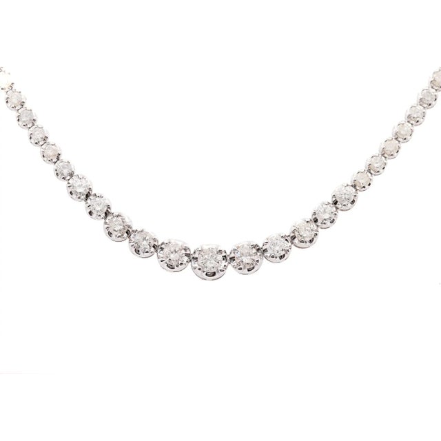 10 Carat Natural Diamond Graduated Tennis Necklace 18K White Gold 16.5 Inches For Sale - Image 4 of 7