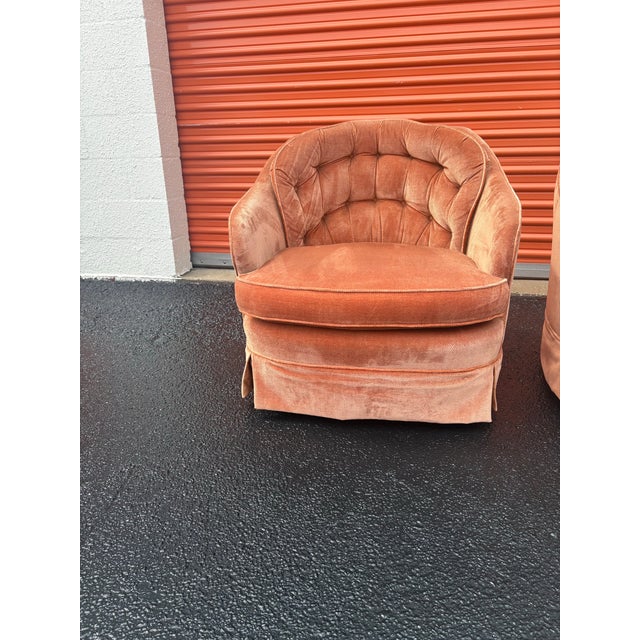 Mid Century Modern Swivel Barrel Tufted Club Lounge Chairs For Sale - Image 11 of 11