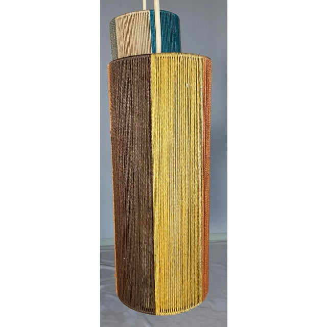 1950s Vintage 50s 60s Mid-Century Triple, Multiple Color Yarn String Shades Hanging Ceiling Light Fixture For Sale - Image 5 of 12