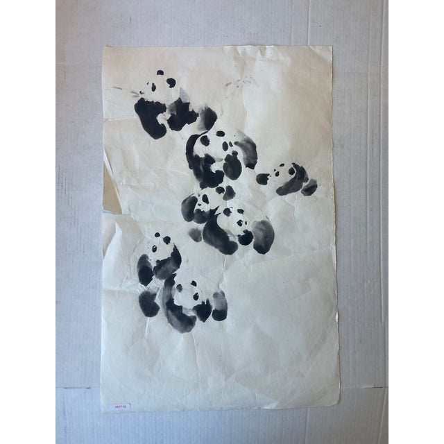 Chinese Vintage Chinese Brush Painting of Pandas by j.p. Gaston, Ink on Rice Paper, Signed. For Sale - Image 3 of 9