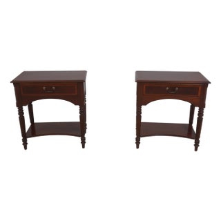 Pair of Ethan Allen Mahogany Two-Tier Nightstands For Sale