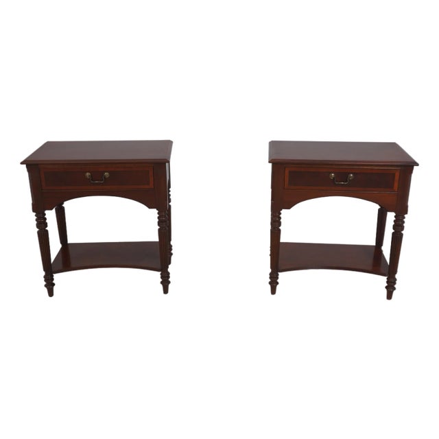 Pair of Ethan Allen Mahogany Two-Tier Nightstands For Sale