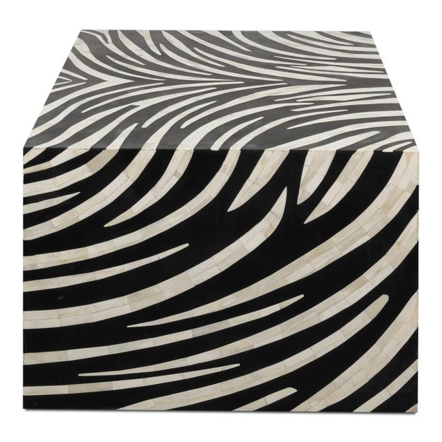 Zebra Striped Bone Inlay Coffee Table with Waterfall Ends For Sale - Image 4 of 13