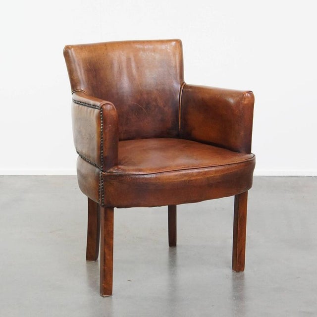 Cognac Colored Sheepskin Dining Room Chair with Armrests For Sale - Image 15 of 15