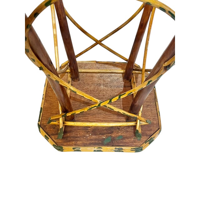 Rustic Adirondack Twig Side Table With Hand-Painted Green Accents – Folk Art Cabin Style For Sale - Image 11 of 17