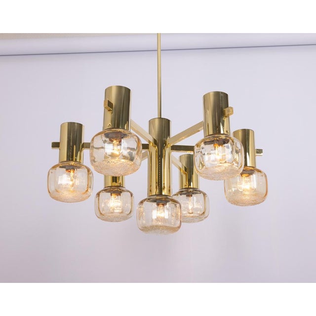 7-light brass chandelier in the style of sciolari. Smoked glass in a very beautiful color. Made with brass, best of the...