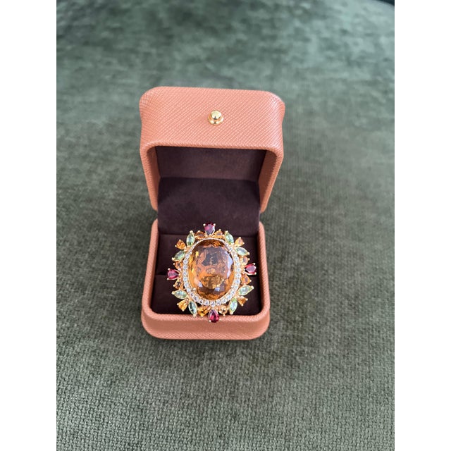 Bochic “Orient” Vintage Citrine, Peridot & Rhodolite Ring Set In 18K Gold & Silv For Sale - Image 14 of 15
