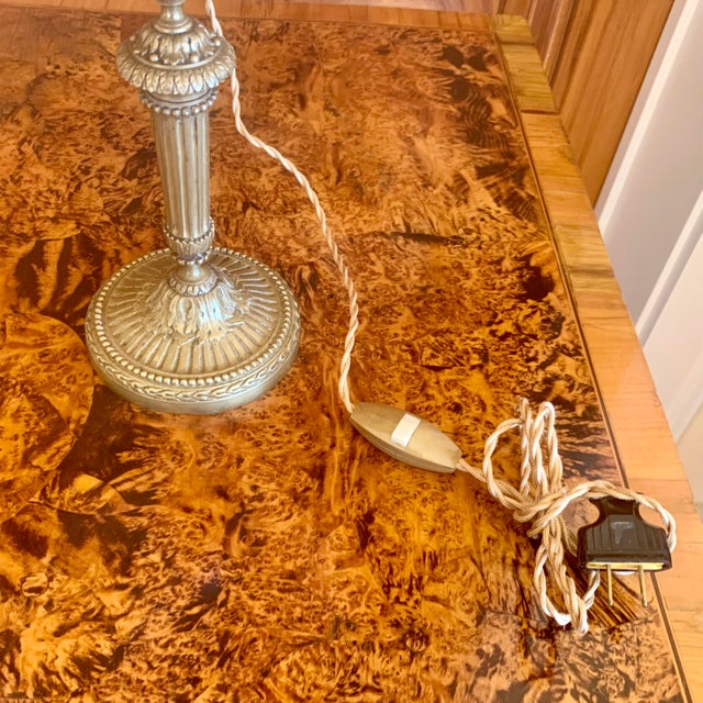 Pair of Louis XVI Period Candlestick Lamps With Marbleized Shades For Sale - Image 11 of 15