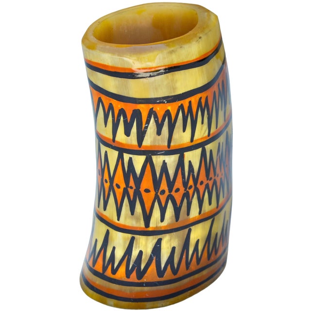 Tribal Vintage Handmade & Patterned West-African Natural Horn Vase For Sale - Image 3 of 6