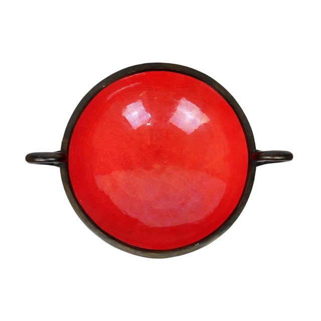 Traditional Red Ceramic Classically Styled Centerpiece Urn For Sale - Image 3 of 6