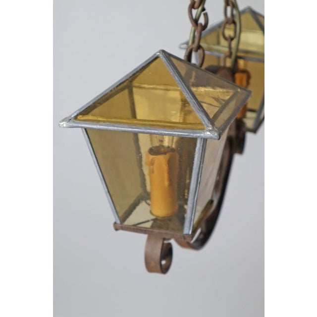Arts and Crafts Wrought Iron and Leaded Glass Fish Pendant Lamp, Germany, 1920s For Sale - Image 13 of 15