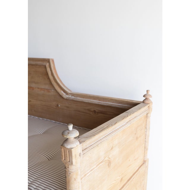 Traditional 19th C Swedish Bench, Custom Ian Mankin Ticking Stripe French Mattress For Sale - Image 3 of 11