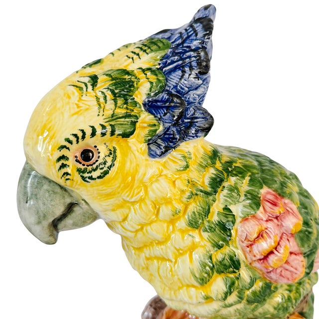 Italian Large Scale Vintage Italian Majolica Ceramic Parrot Sculpture by Intrada For Sale - Image 3 of 15