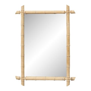 Bleached Bamboo Midcentury Mirror with Natural Finish and Coastal Style For Sale