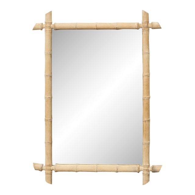 Bleached Bamboo Midcentury Mirror with Natural Finish and Coastal Style For Sale
