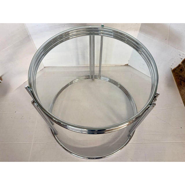 Mid-Century Modern Mid Century Milo Baughman Style Chrome and Glass End Table Modern Round Side For Sale - Image 3 of 5