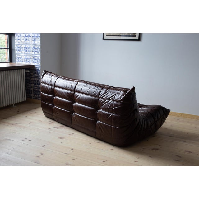 Brown Togo Living Room Set in Dark Brown Shiny Leather by Michel Ducaroy for Ligne Roset, Set of 5 For Sale - Image 8 of 17