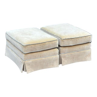 Thomasville Skirted Velvet Triple Welted Ottomans - a Pair For Sale