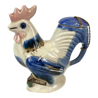 1920s Porcelain Painted Rooster Tea Pot For Sale