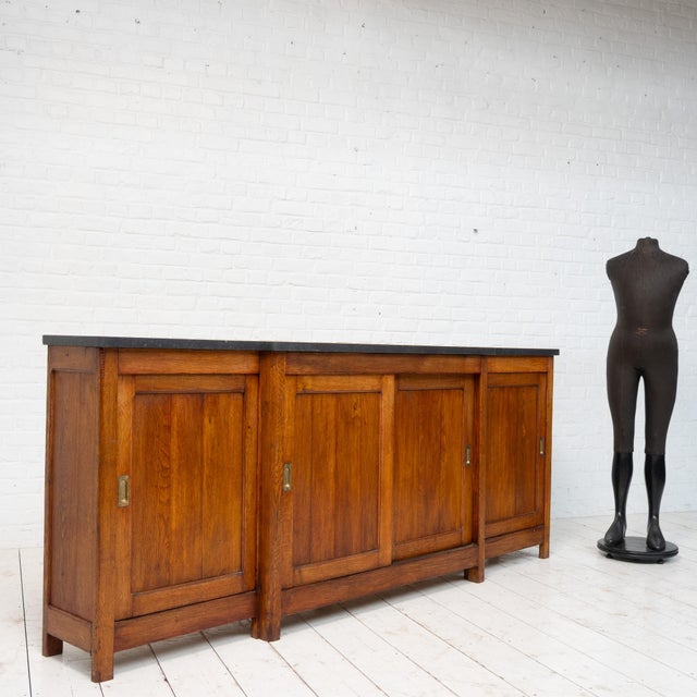 Wood Oak and Bluestone Back Bar, 1930 For Sale - Image 7 of 15