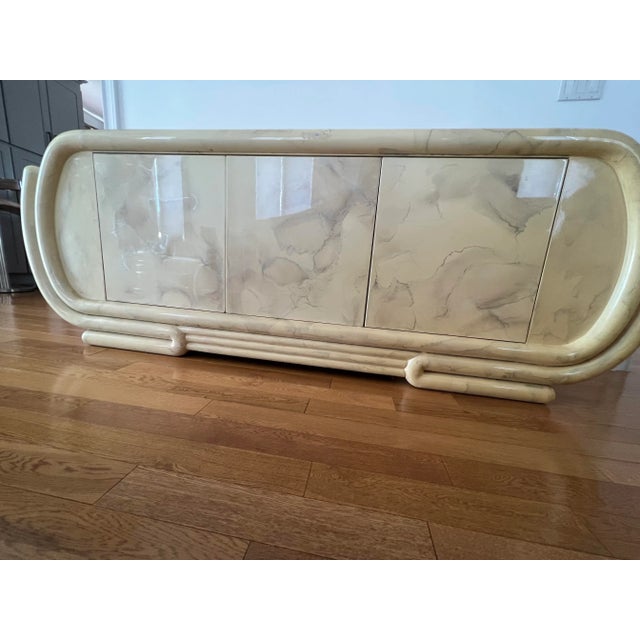 Ivory 1980s Karl Springer Style Faux Goatskin Credenza Sideboard For Sale - Image 8 of 13